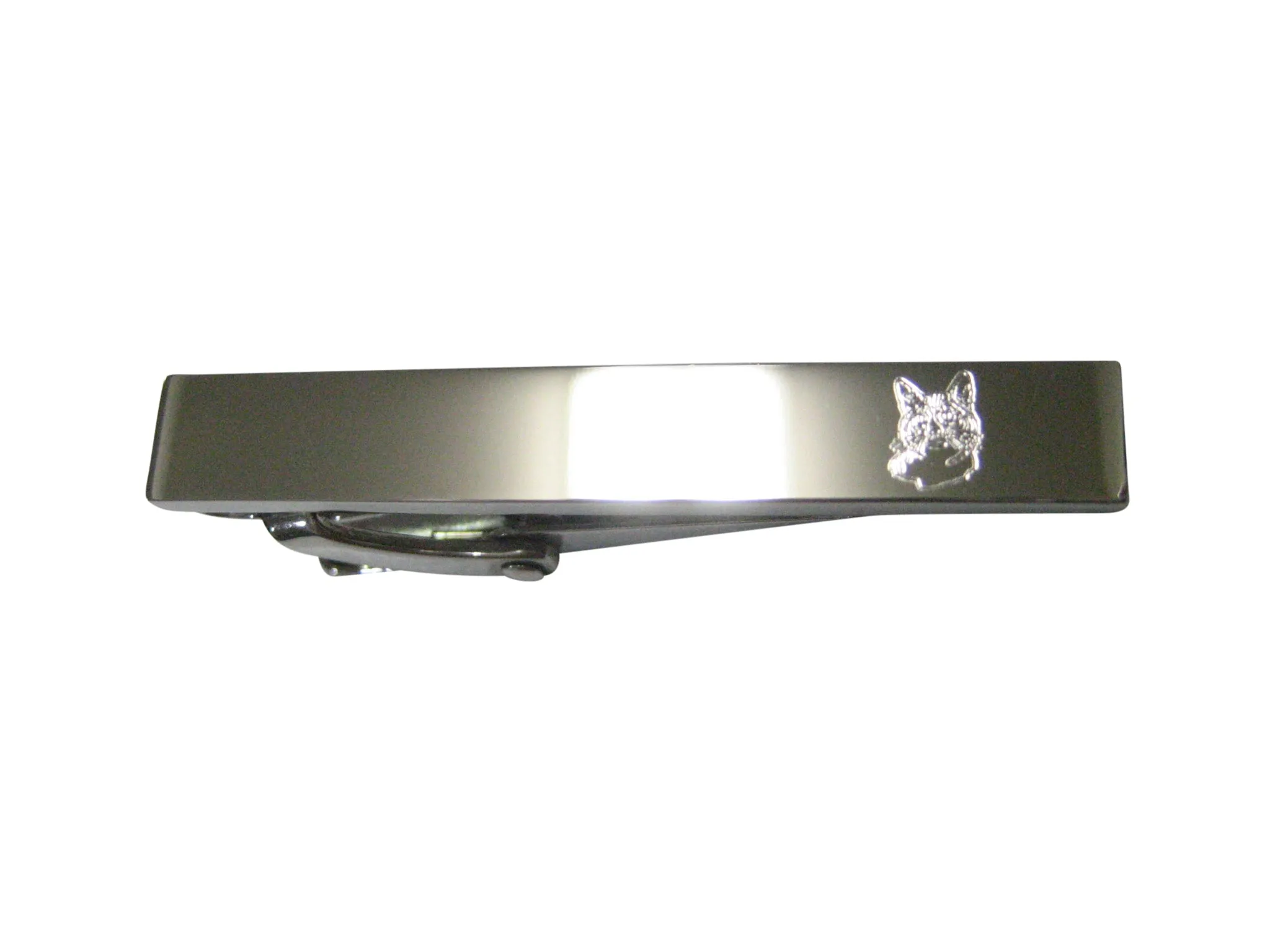 Silver Toned Etched Sleek Cat Head Skinny Tie Clip
