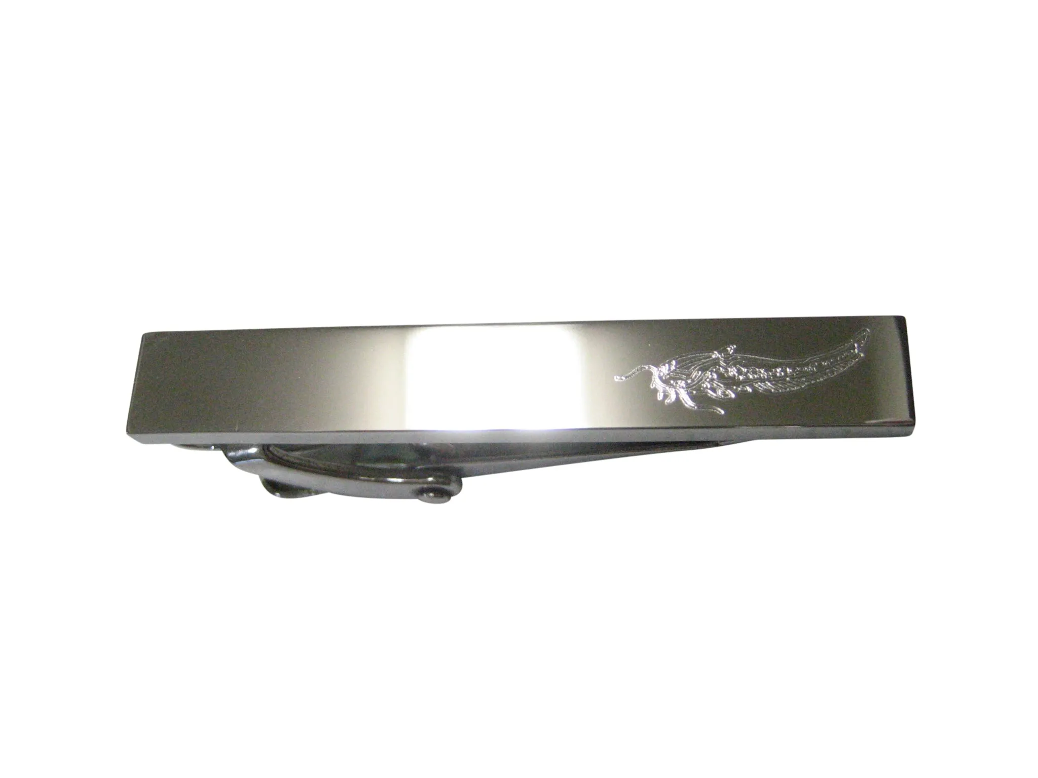Silver Toned Etched Sleek Catfish Skinny Tie Clip