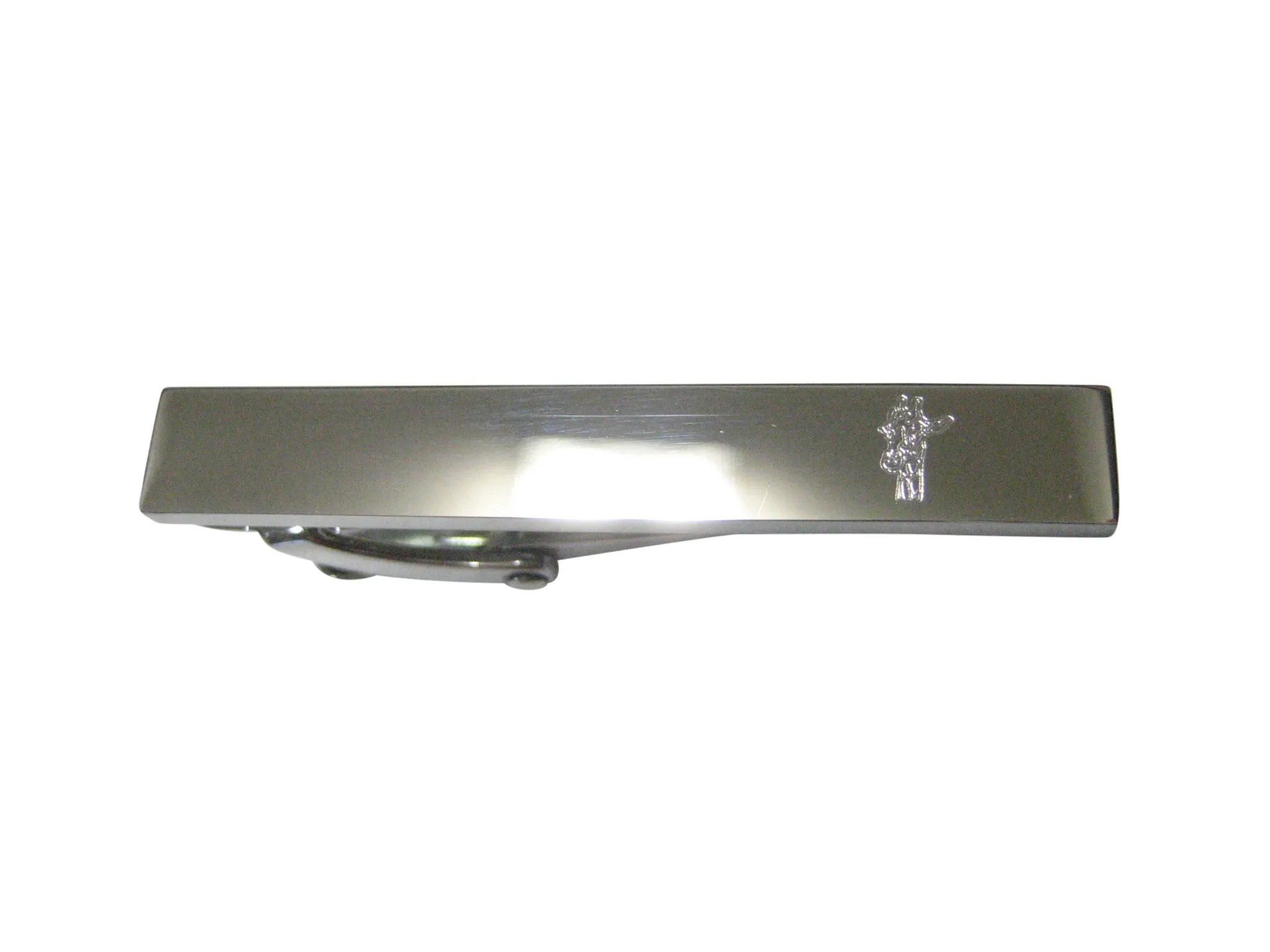 Silver Toned Etched Sleek Giraffe Head Skinny Tie Clip
