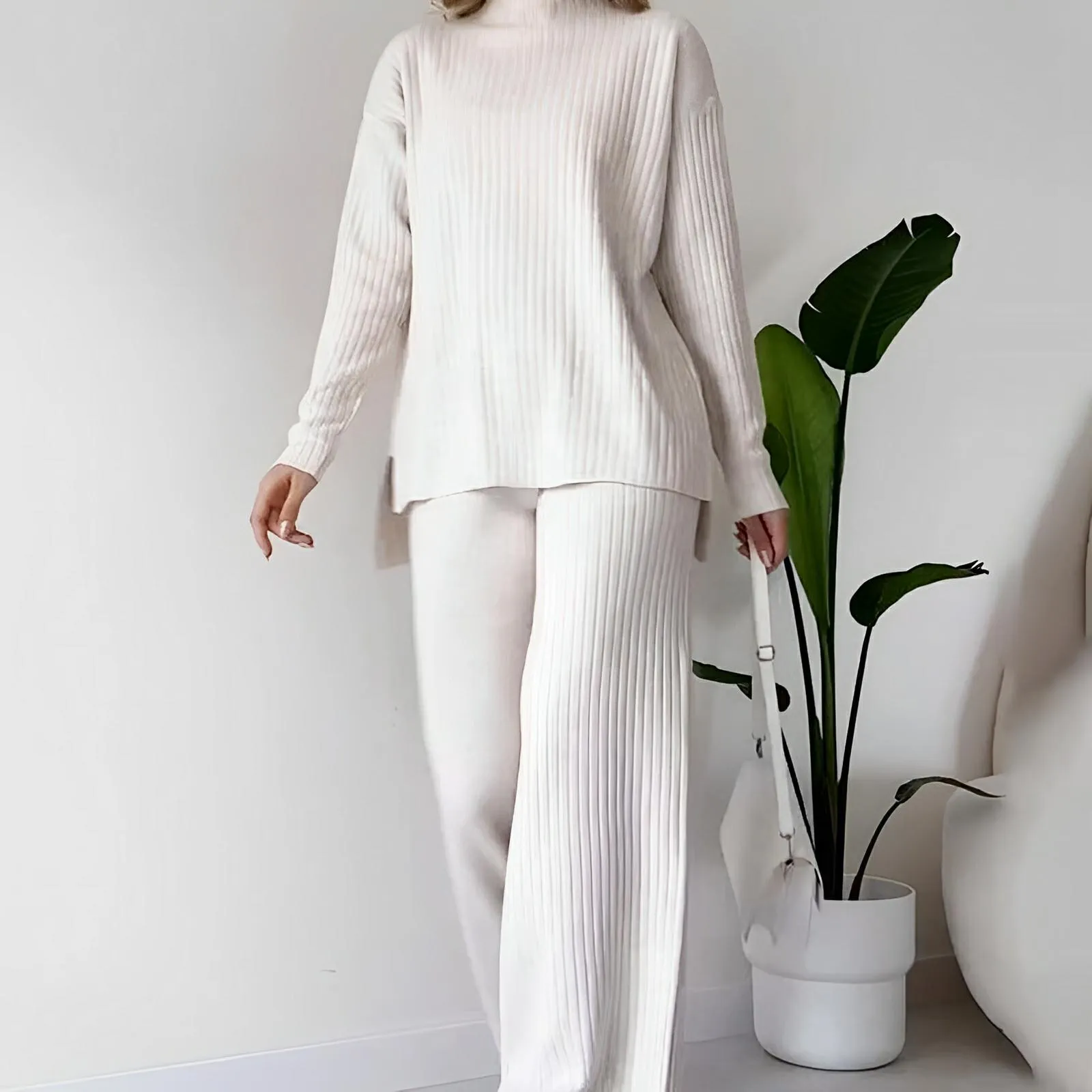 Split-Hem Turtleneck Knit Set