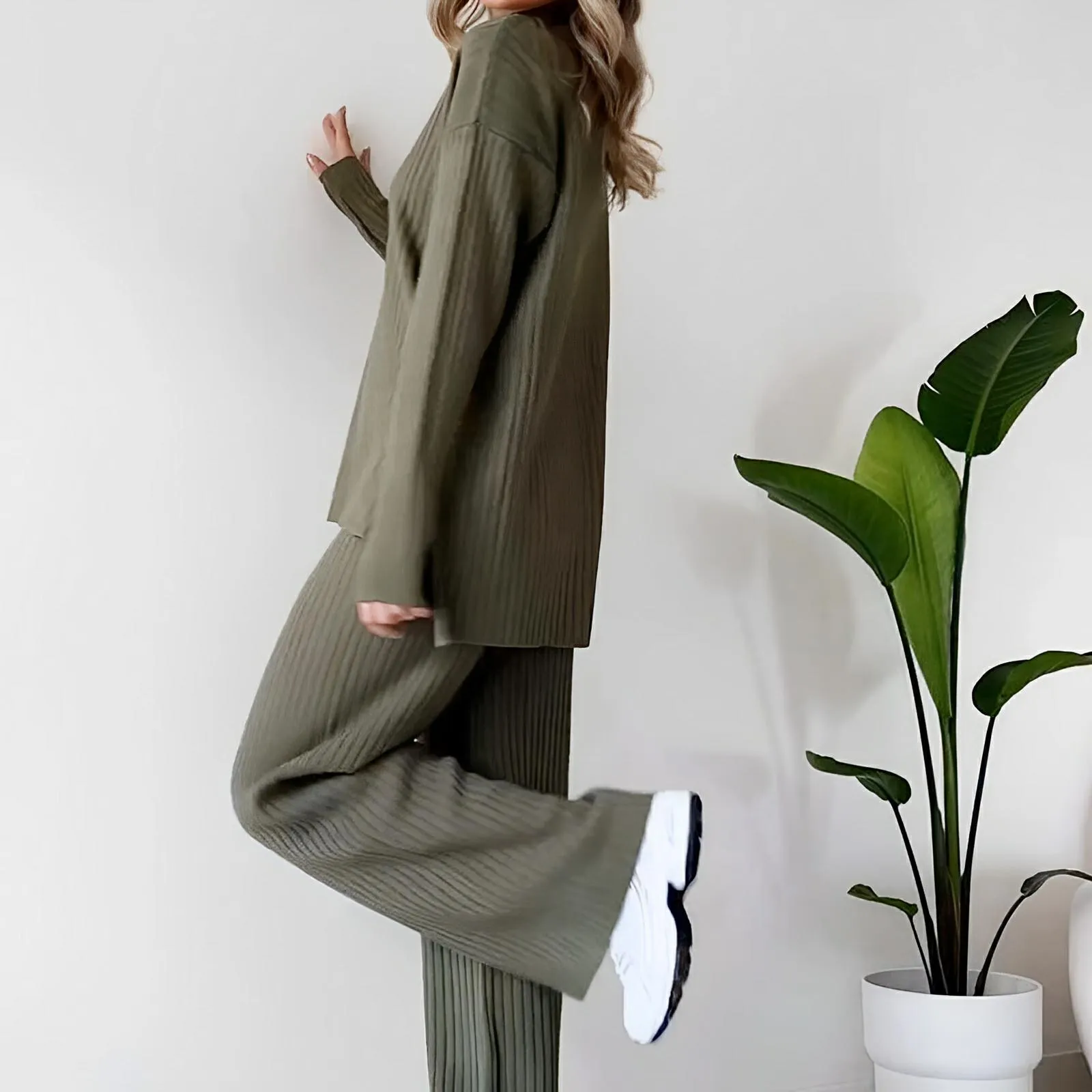 Split-Hem Turtleneck Knit Set