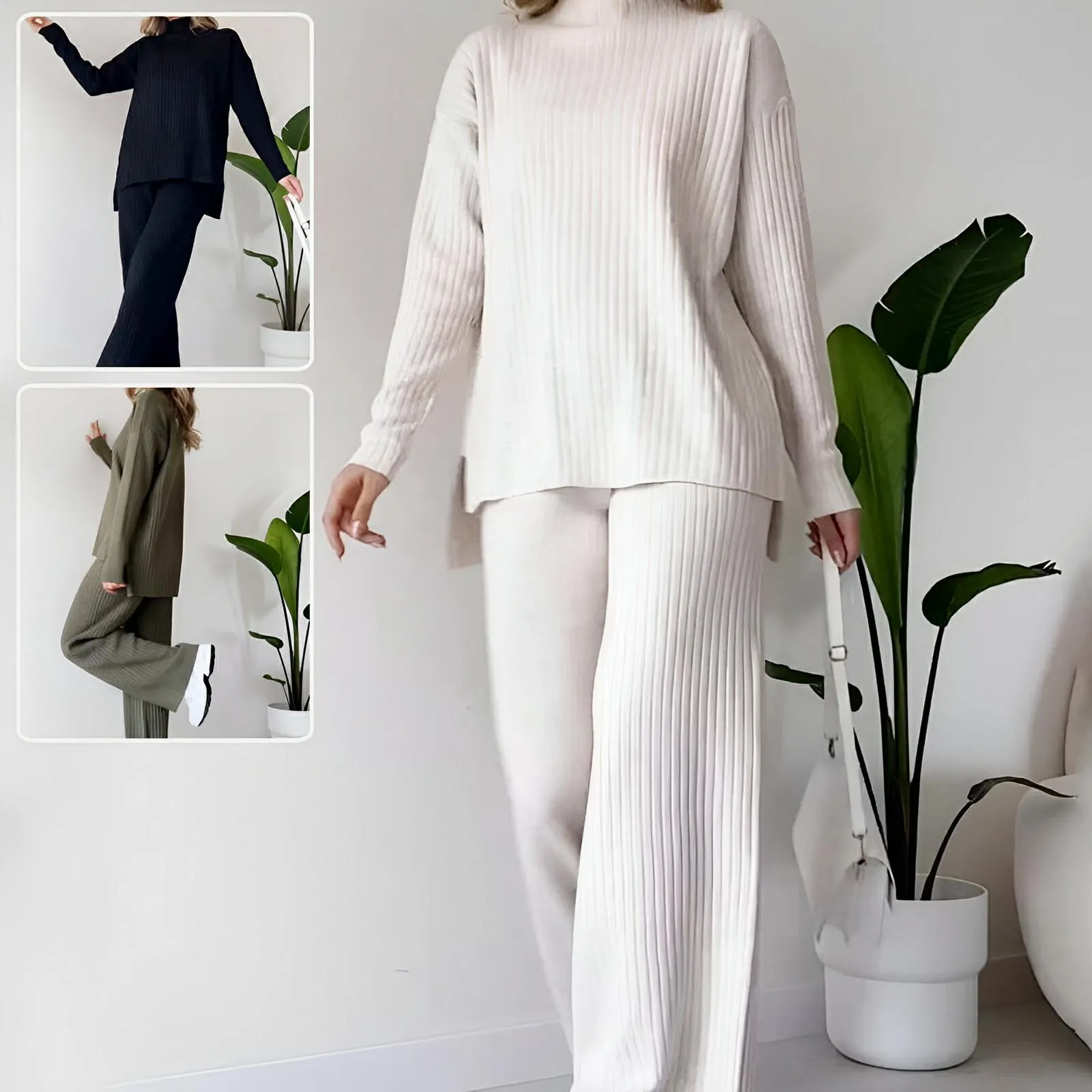 Split-Hem Turtleneck Knit Set