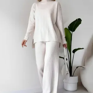 Split-Hem Turtleneck Knit Set