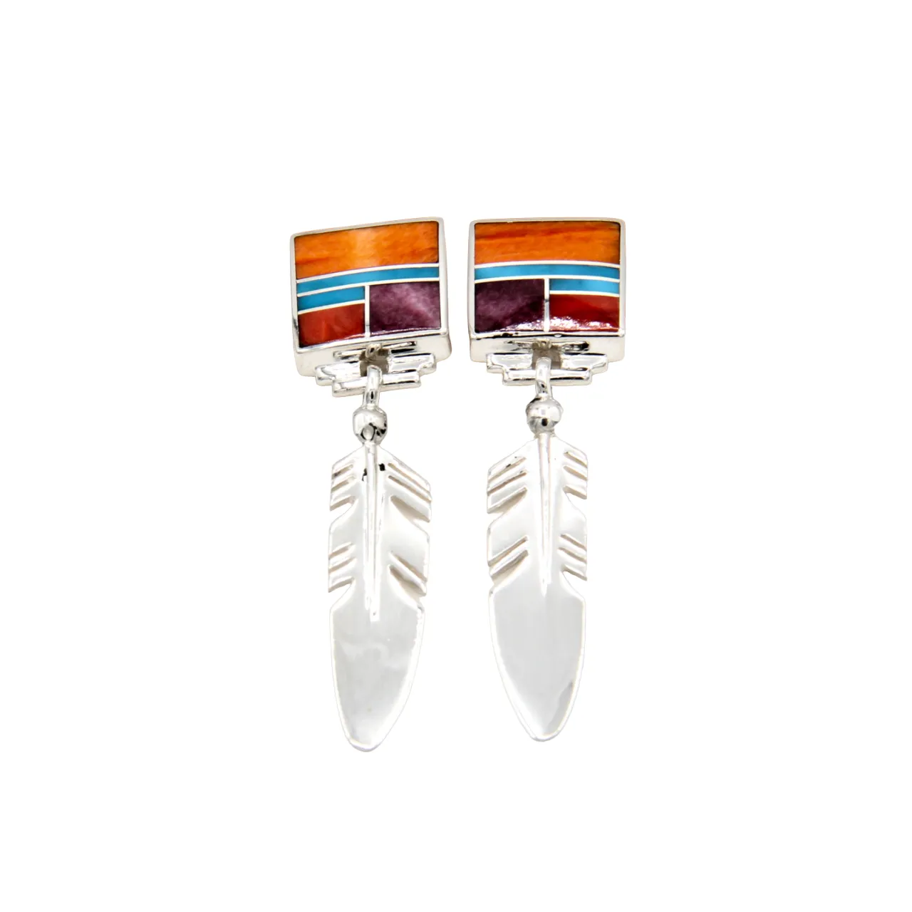 Square Inlay Feather Earring