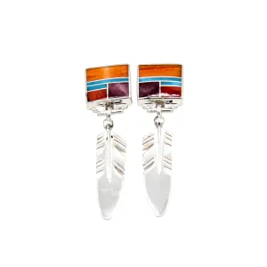 Square Inlay Feather Earring