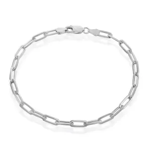 Sterling Silver 4mm Paper Clip Bracelet - Rhodium Plated 7"