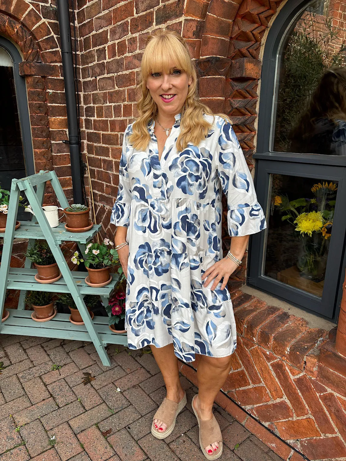 Stone Flared Sleeve Floral Dress Debbie