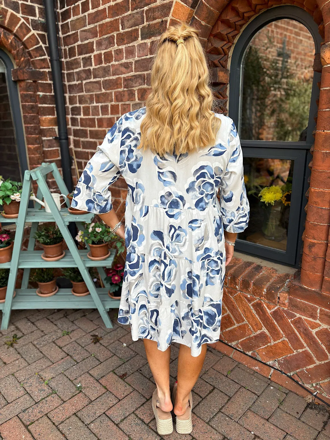 Stone Flared Sleeve Floral Dress Debbie