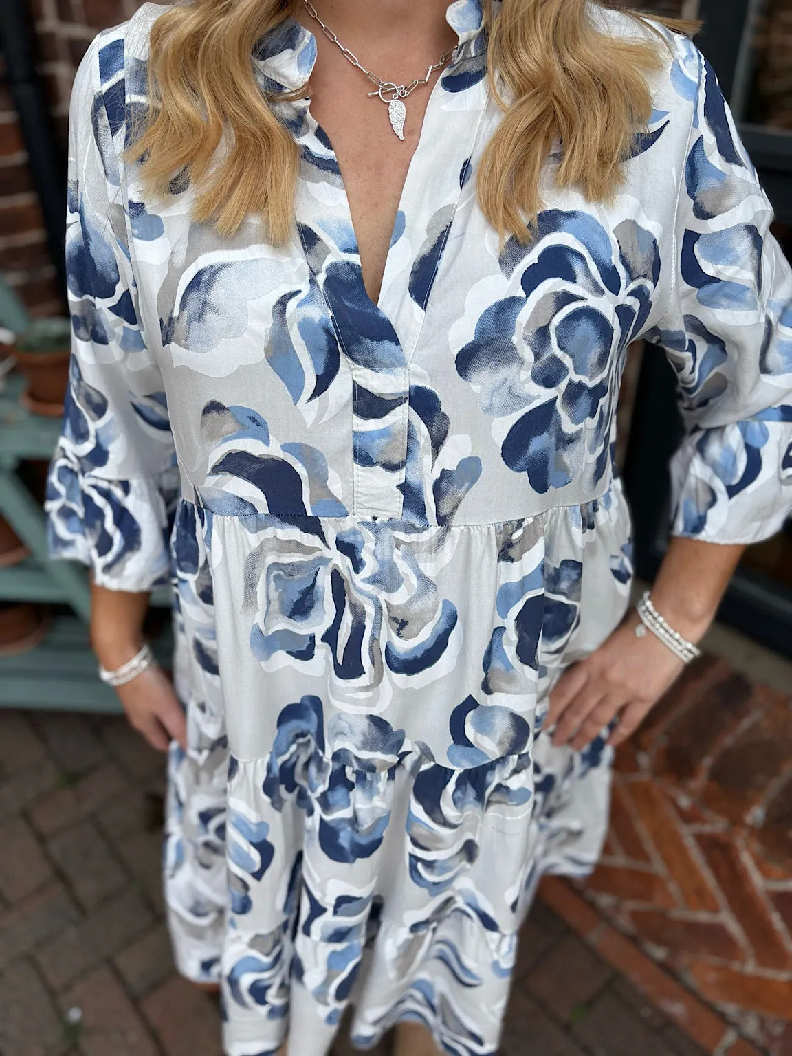 Stone Flared Sleeve Floral Dress Debbie