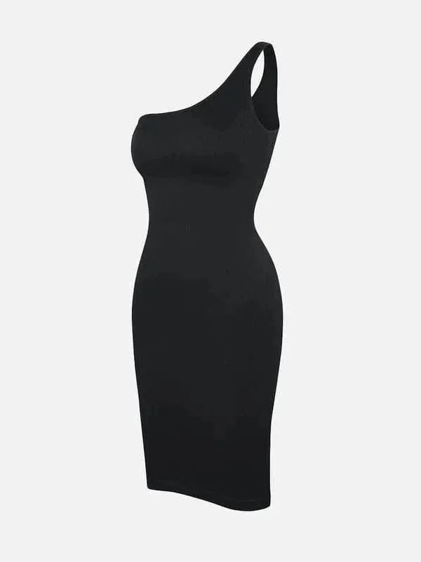 Summer One Shoulder Tight Bodycon Midi Dress With Built In Bra
