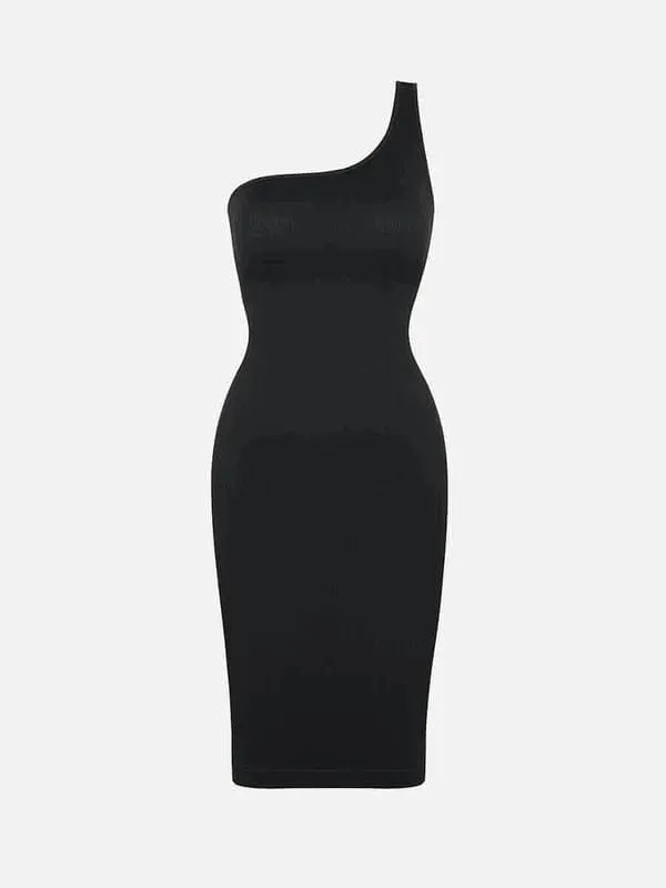 Summer One Shoulder Tight Bodycon Midi Dress With Built In Bra