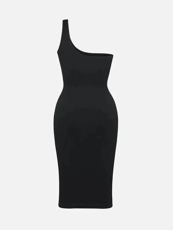 Summer One Shoulder Tight Bodycon Midi Dress With Built In Bra