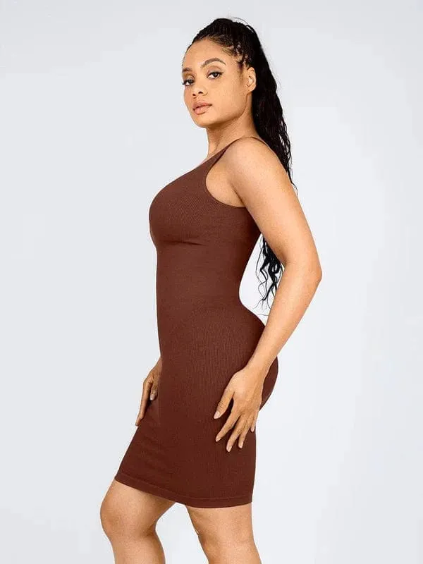 Summer One Shoulder Tight Bodycon Midi Dress With Built In Bra