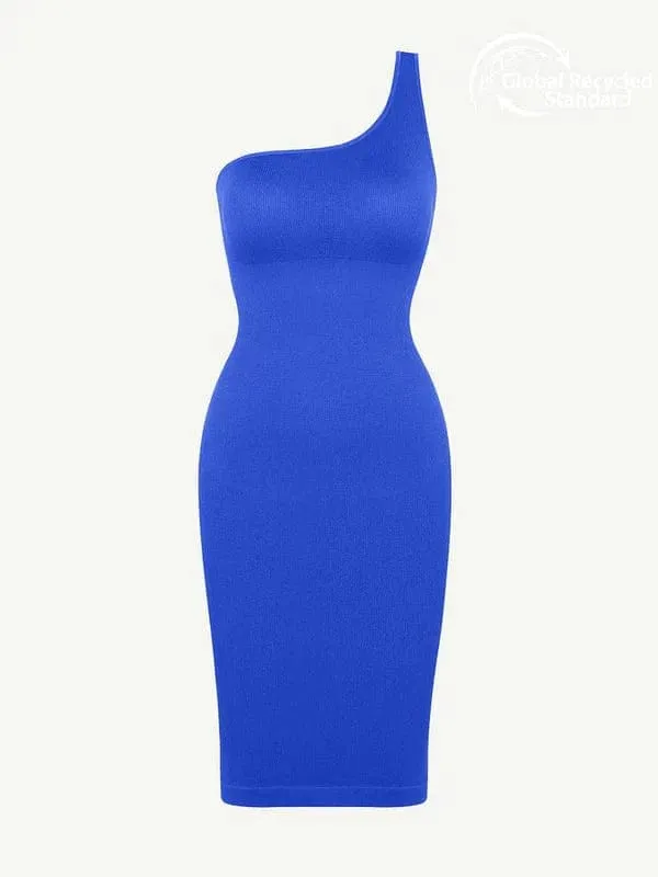 Summer One Shoulder Tight Bodycon Midi Dress With Built In Bra