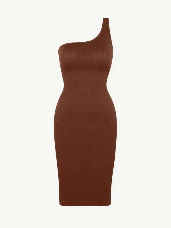 Summer One Shoulder Tight Bodycon Midi Dress With Built In Bra