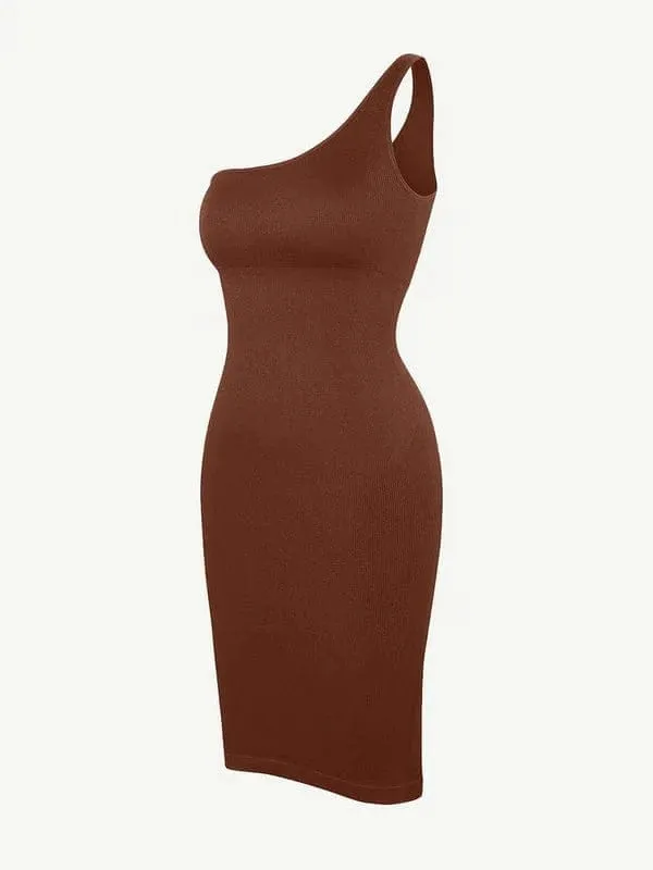 Summer One Shoulder Tight Bodycon Midi Dress With Built In Bra