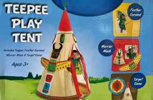 Teepee Play Tent! Includes Teepee, Feather Garland, Warrior Mask & Target Game! Ages 3 