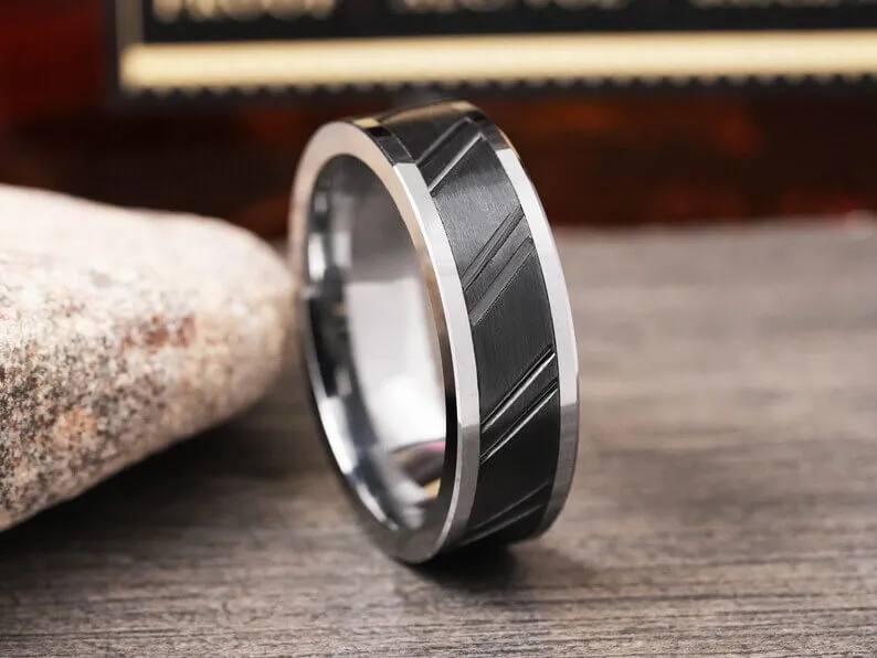 The Slice | Black Wedding Ring for Men