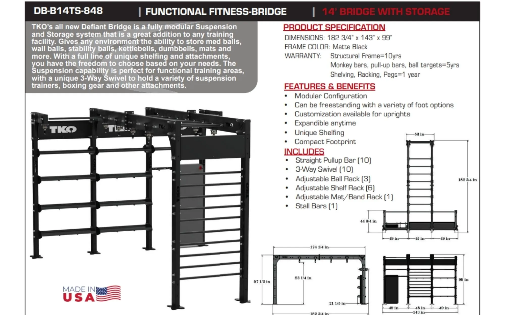 TKO Defiant Bridge 14' with Storage DB-B14TS-848