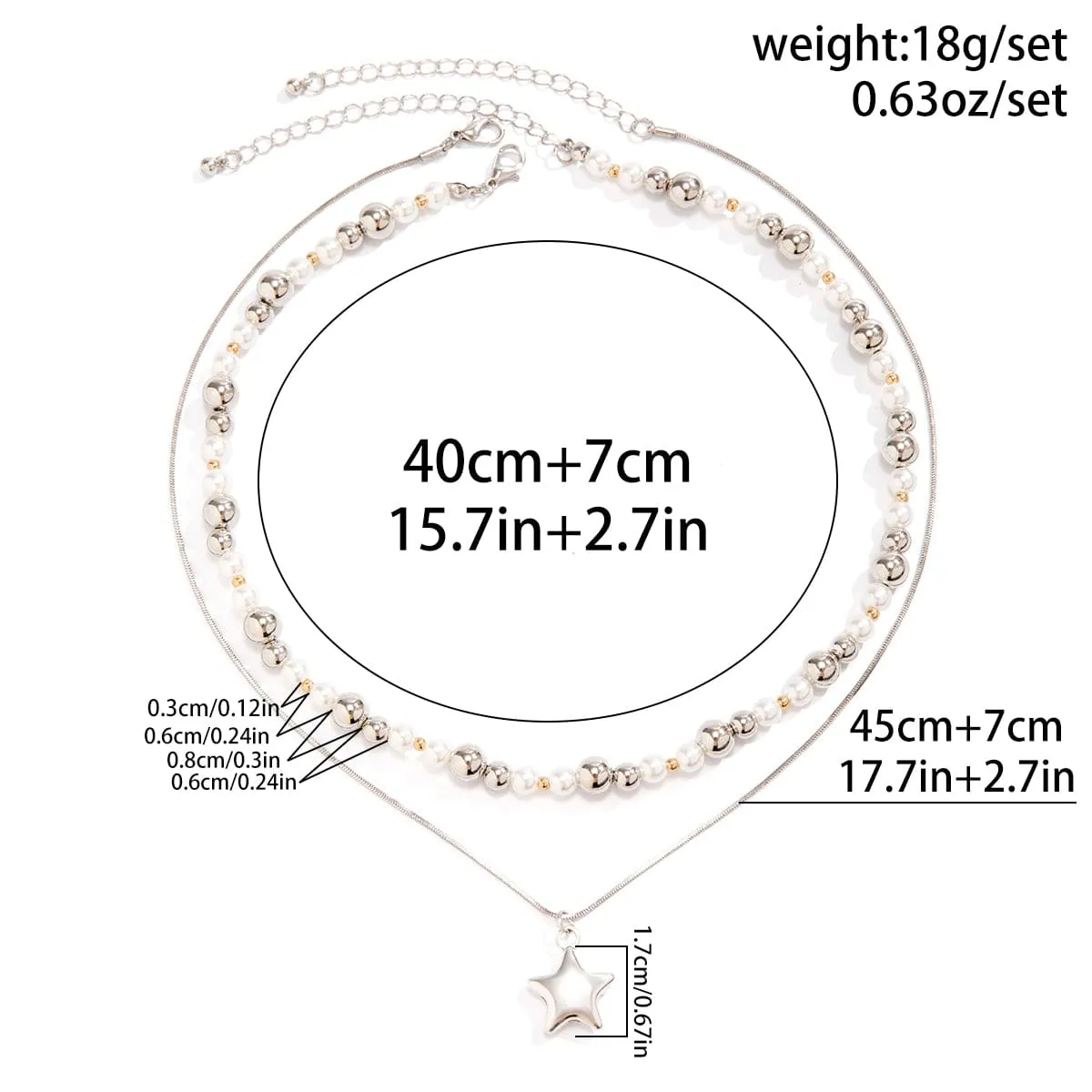 Trendy Layered Starry Pendant Ball Chain Necklace Set