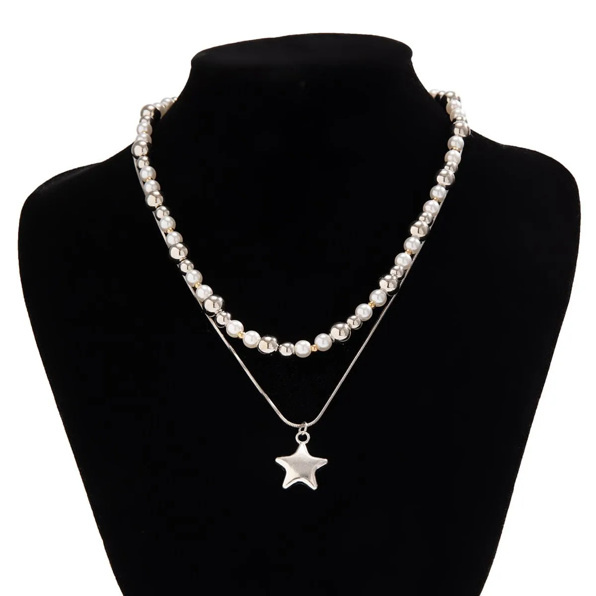 Trendy Layered Starry Pendant Ball Chain Necklace Set