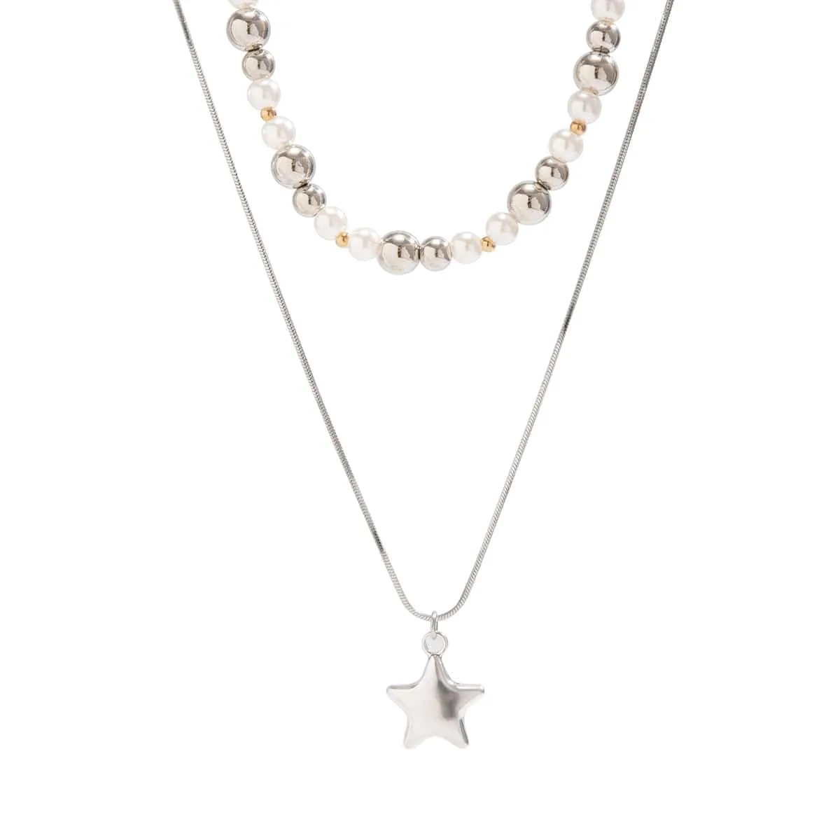 Trendy Layered Starry Pendant Ball Chain Necklace Set