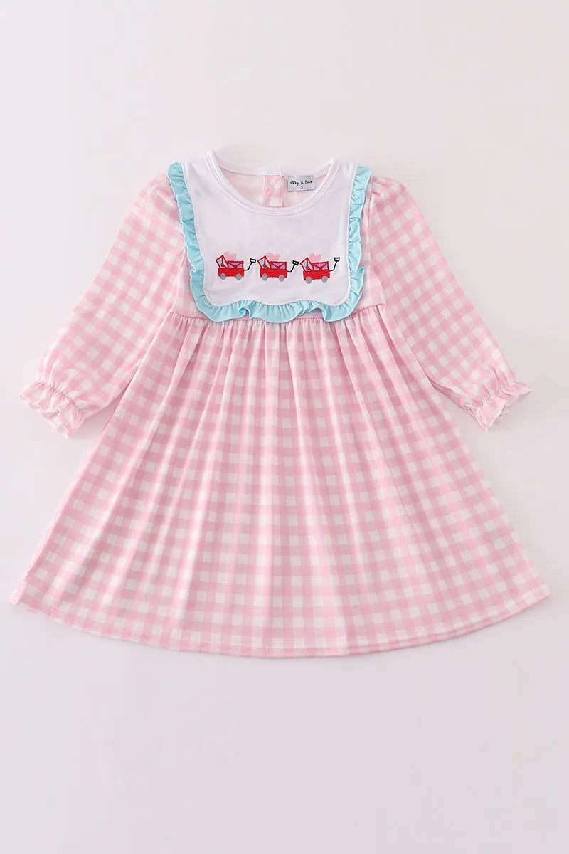 Valentine's Day Heart Envelope Embroidery Plaid Girl Dress