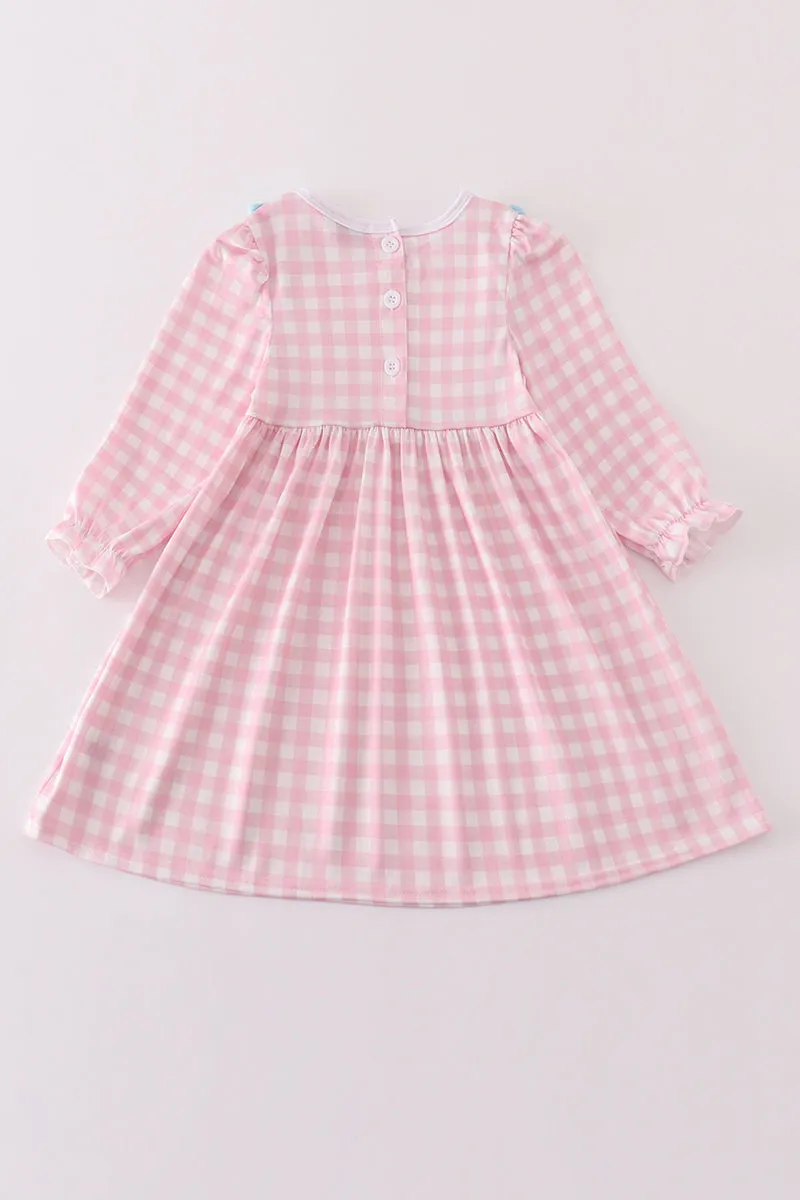 Valentine's Day Heart Envelope Embroidery Plaid Girl Dress