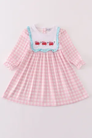 Valentine's Day Heart Envelope Embroidery Plaid Girl Dress