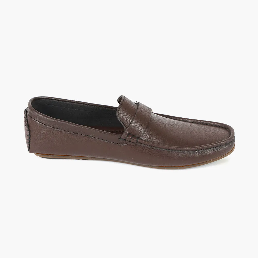 Valuable Brown Leather Loafers with Stylish 'B' Metal Accent