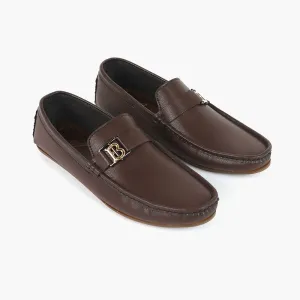 Valuable Brown Leather Loafers with Stylish 'B' Metal Accent