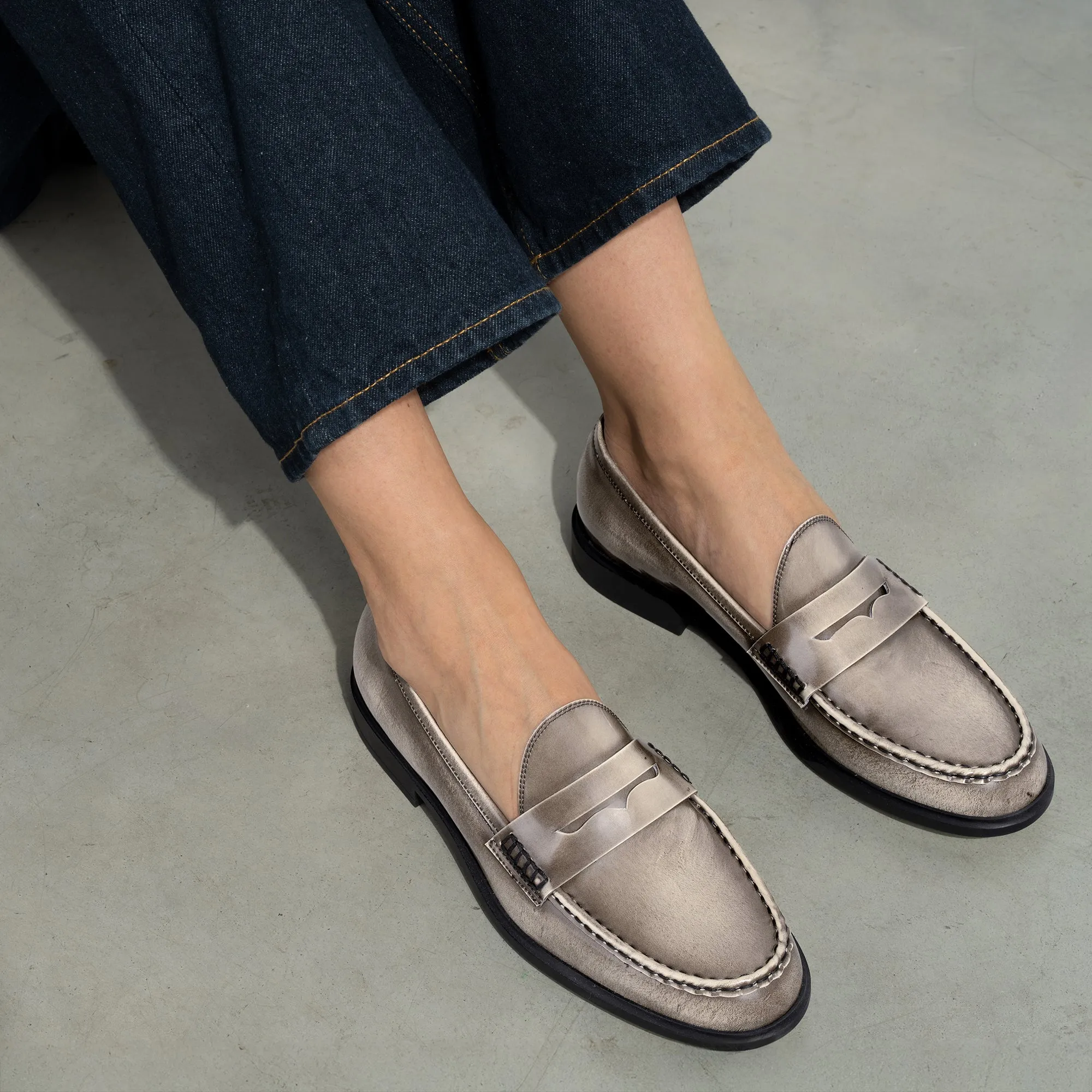 Vendôme Blandine cream spazzolato leather loafers