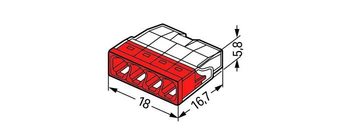 Wago 2273-204 4-Conductor Compact Push Wire Connector Terminal Block Red