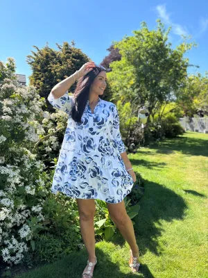White Flared Sleeve Floral Dress Debbie