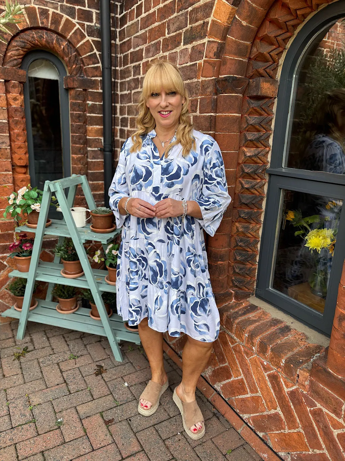 White Flared Sleeve Floral Dress Debbie