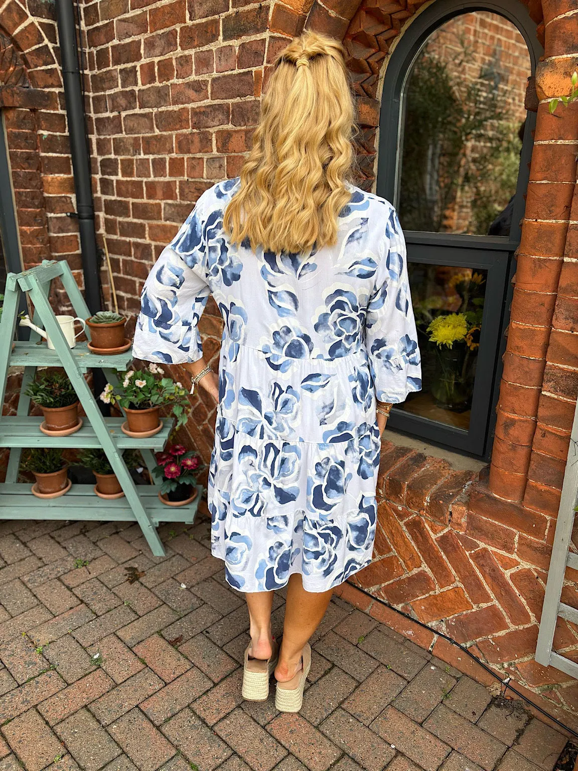 White Flared Sleeve Floral Dress Debbie