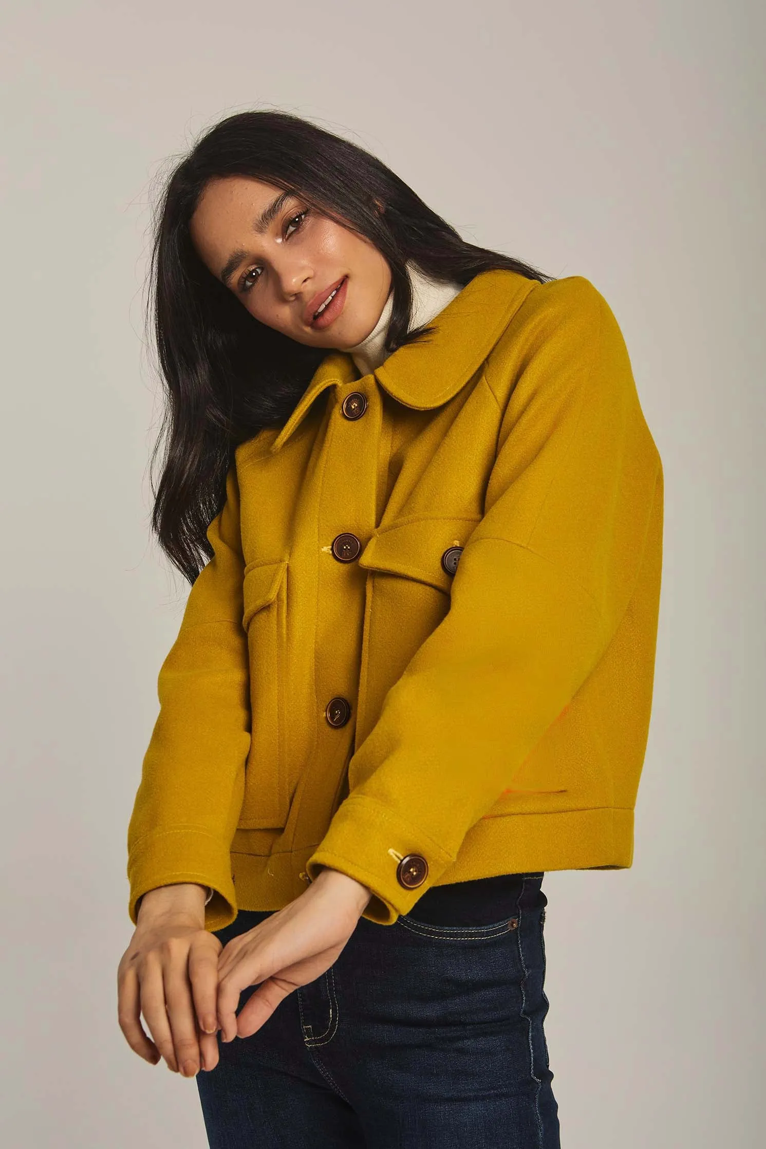 Women Jacket Box Shape Short Yellow