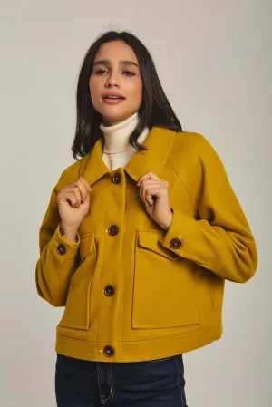 Women Jacket Box Shape Short Yellow