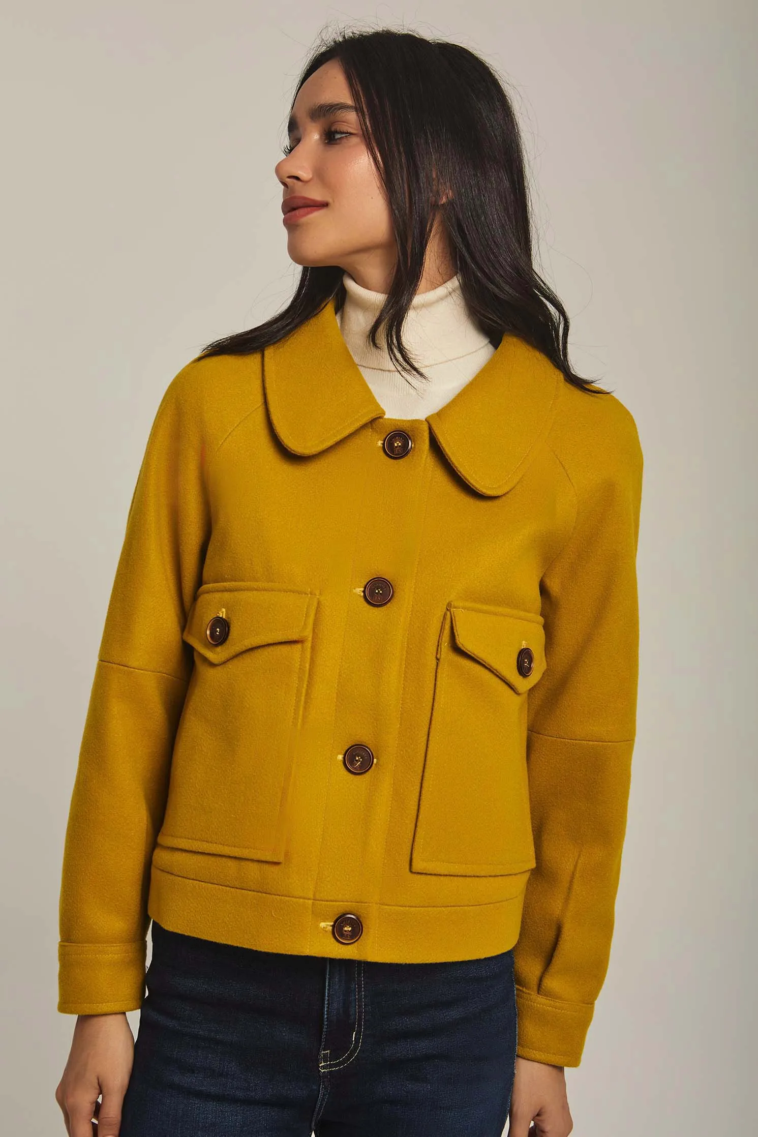 Women Jacket Box Shape Short Yellow