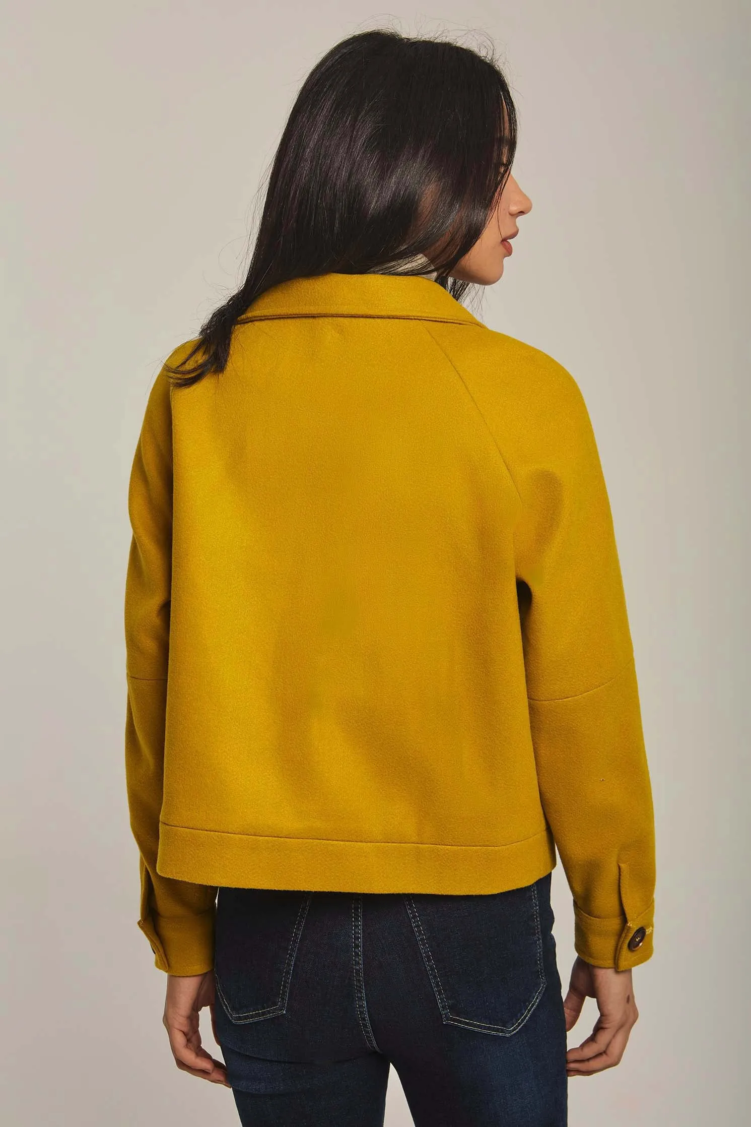 Women Jacket Box Shape Short Yellow
