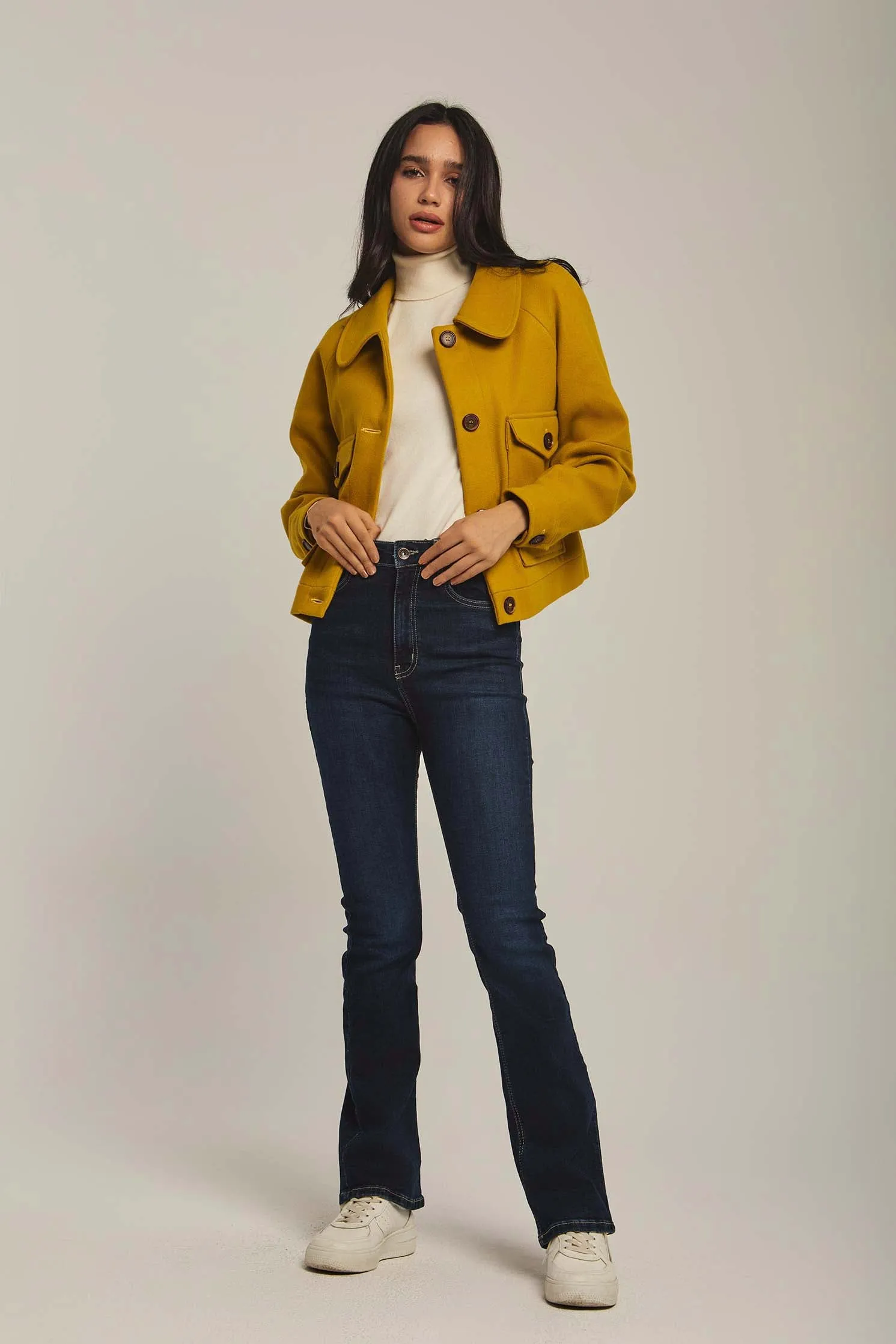 Women Jacket Box Shape Short Yellow