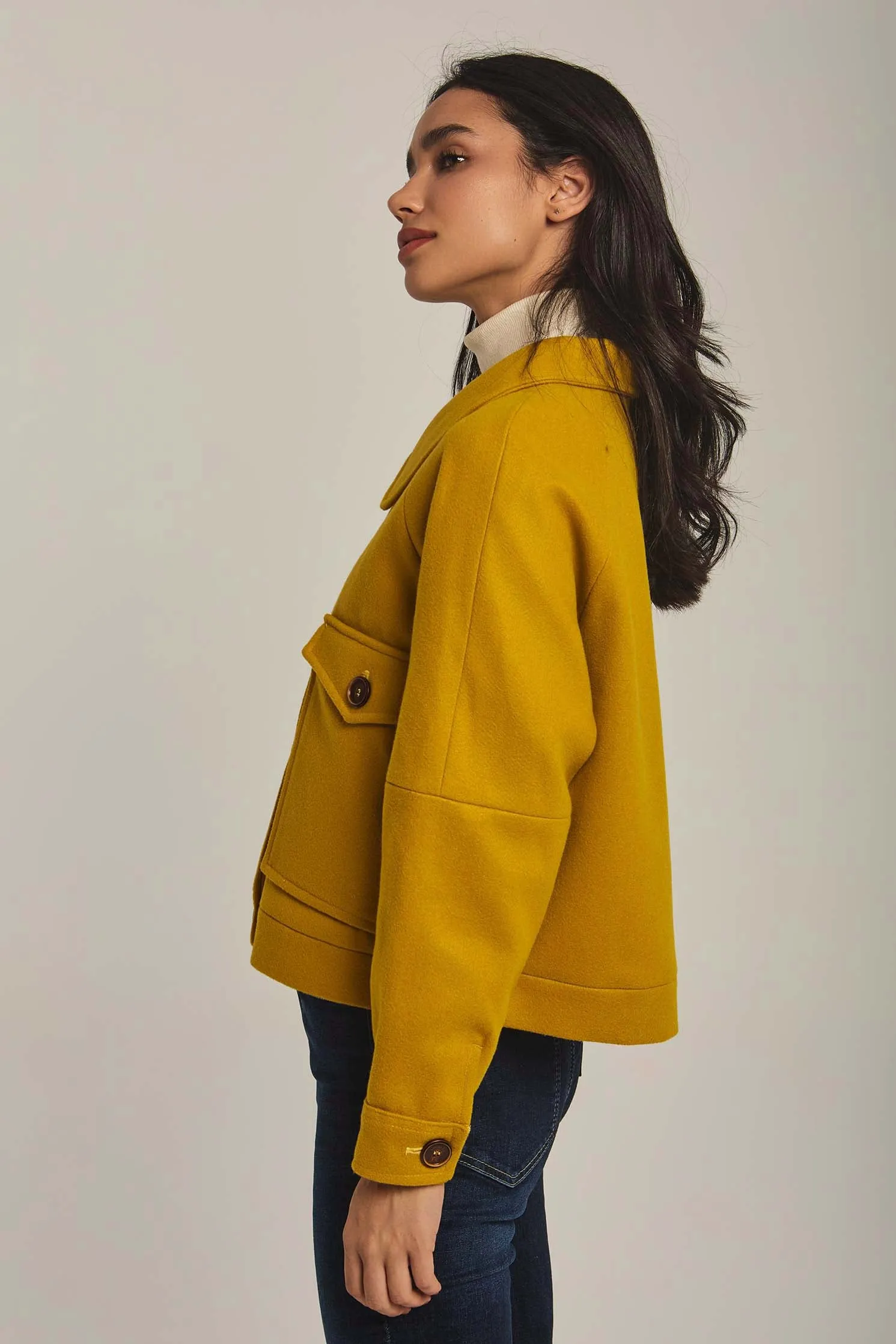 Women Jacket Box Shape Short Yellow