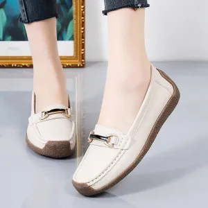 Women's Genuine Leather Flats – Slip-On Loafers, Spring and Autumn Moccasins, Casual Mother Shoes, Plus Sizes 35-44