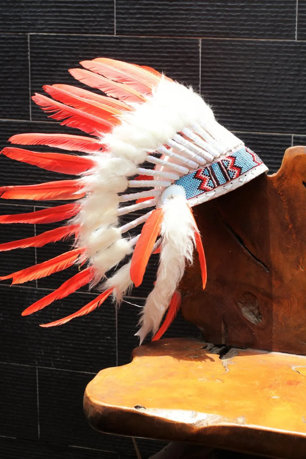 X33 FLUOR COLLECTION: Orange Warbonnet .Native American Style Feather Headdress